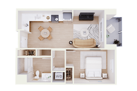 Floor plan for 1 bed, 1 bath, 665 sqft